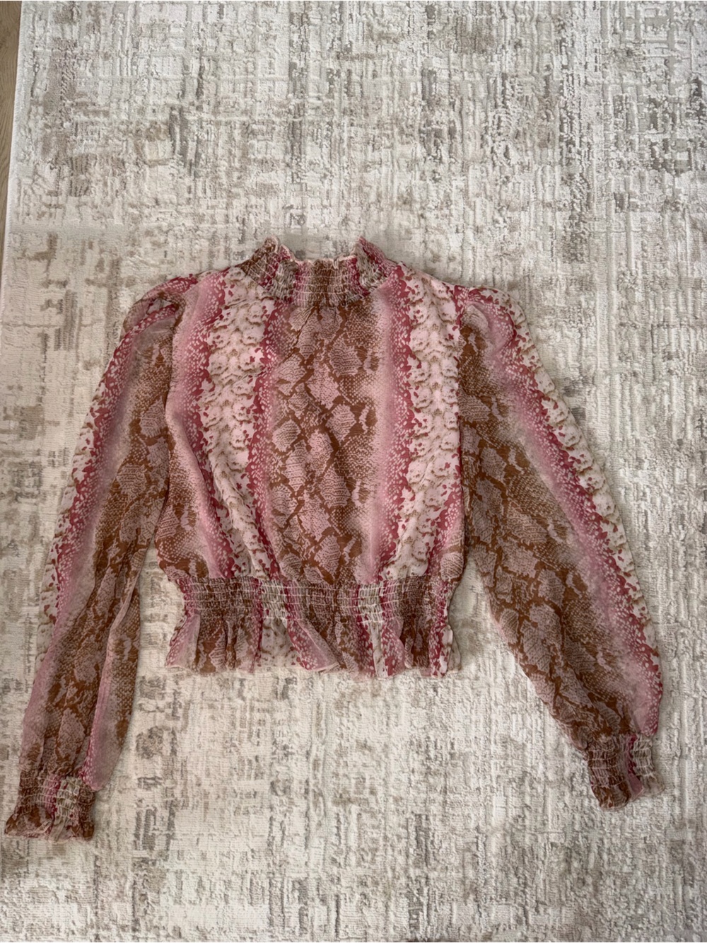 Girls Pink & Brown Snake-Print Smocked  top
